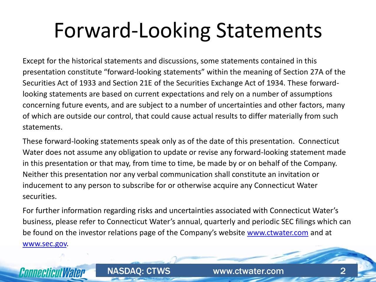 Connecticut Water Service (CTWS) Investor Presentation Slideshow (NASDAQCTWSDEFUNCT4995