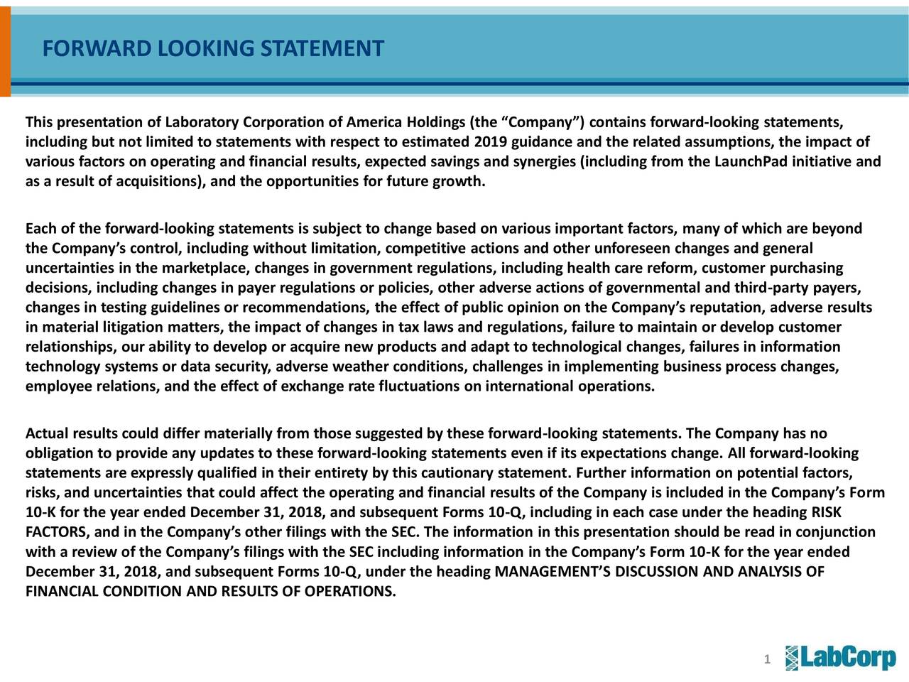 Laboratory Corporation of America Holdings 2019 Q1 Results Earnings