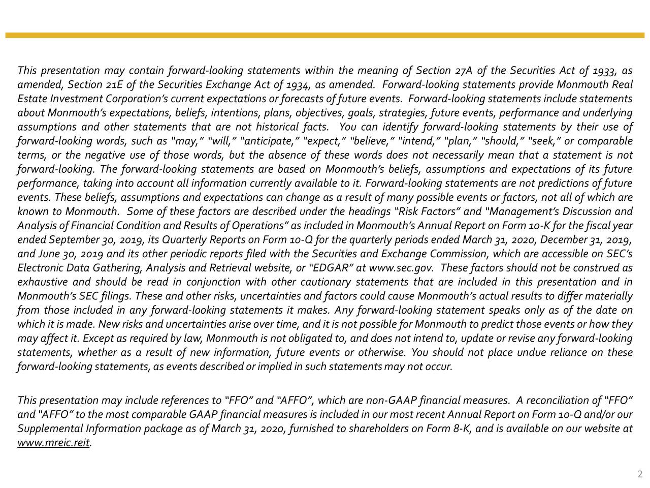 Monmouth Real Estate Investment (MNR) Investor Presentation Slideshow