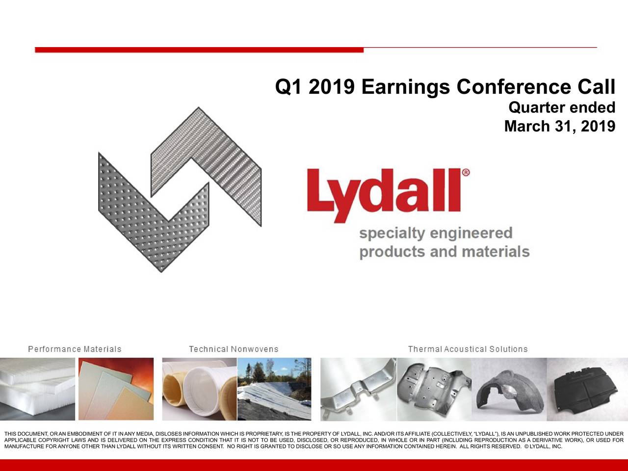 Lydall, Inc. 2019 Q1 Results Earnings Call Slides (NYSELDL