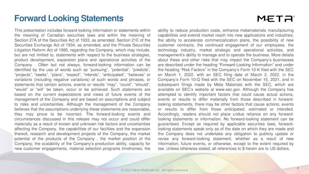 Meta Materials Inc. 2021 Q4 Results Earnings Call Presentation