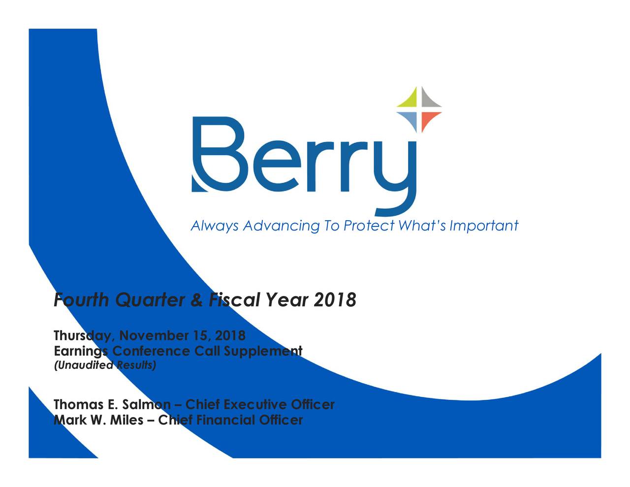 Berry Plastics Group, Inc. 2018 Q4 Results Earnings Call Slides