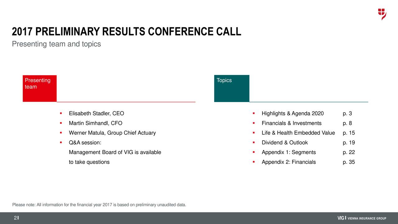 Vienna Insurance Group ADR 2017 Q4 Results Earnings Call Slides