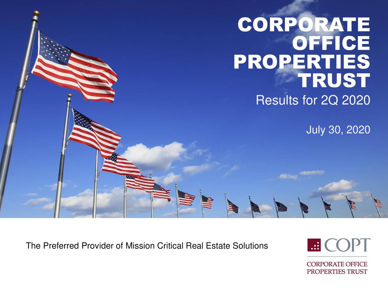 Corporate Office Properties Trust 2020 Q2 Results Earnings Call