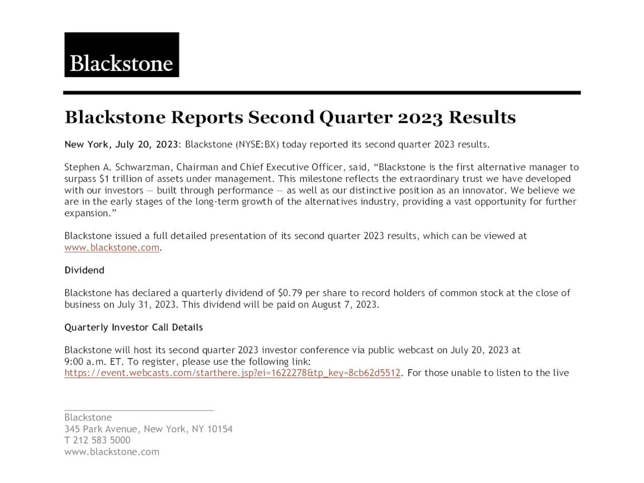 Blackstone Inc. 2023 Q2 Results Earnings Call Presentation (NYSEBX