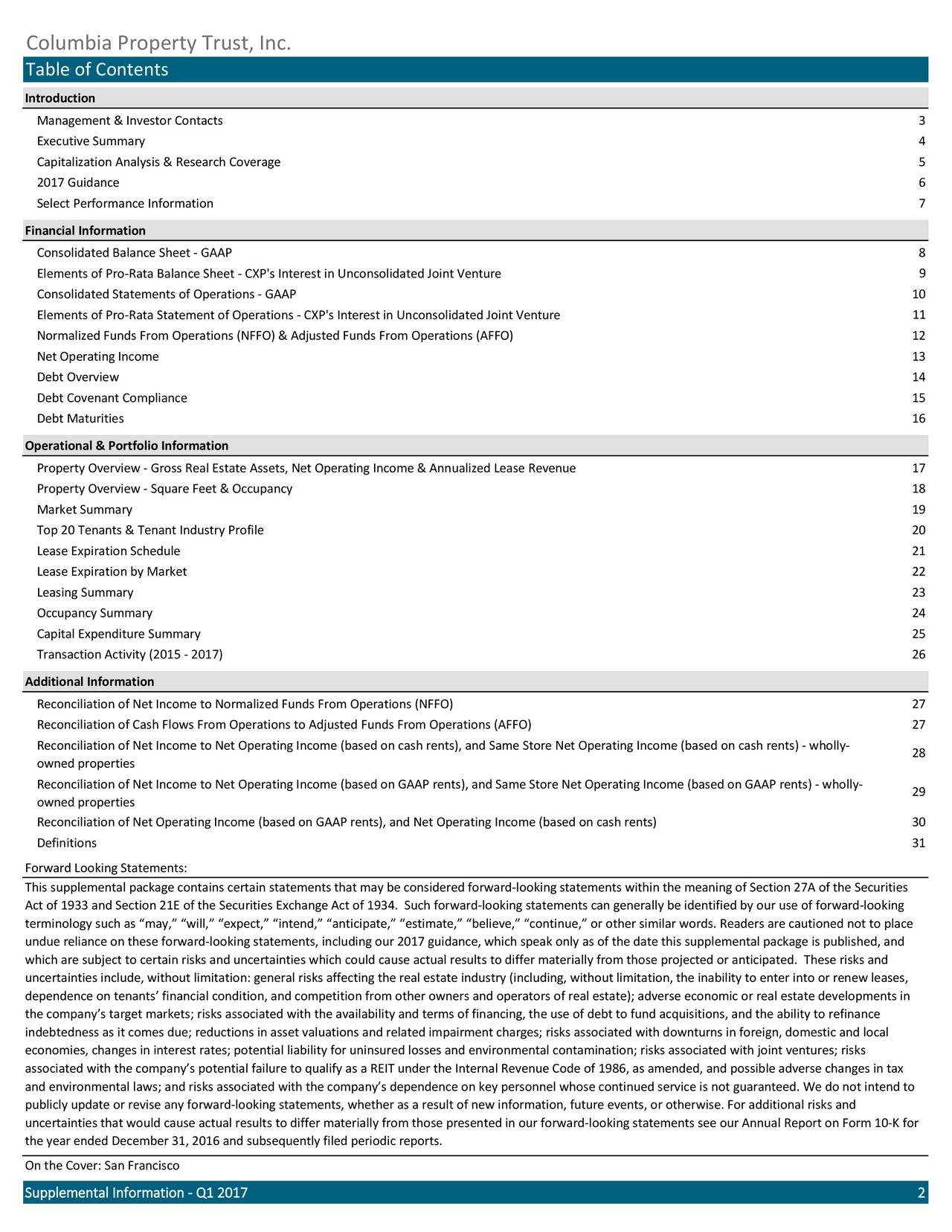 Columbia Property Trust, Inc. 2017 Q1 Results Earnings Call Slides