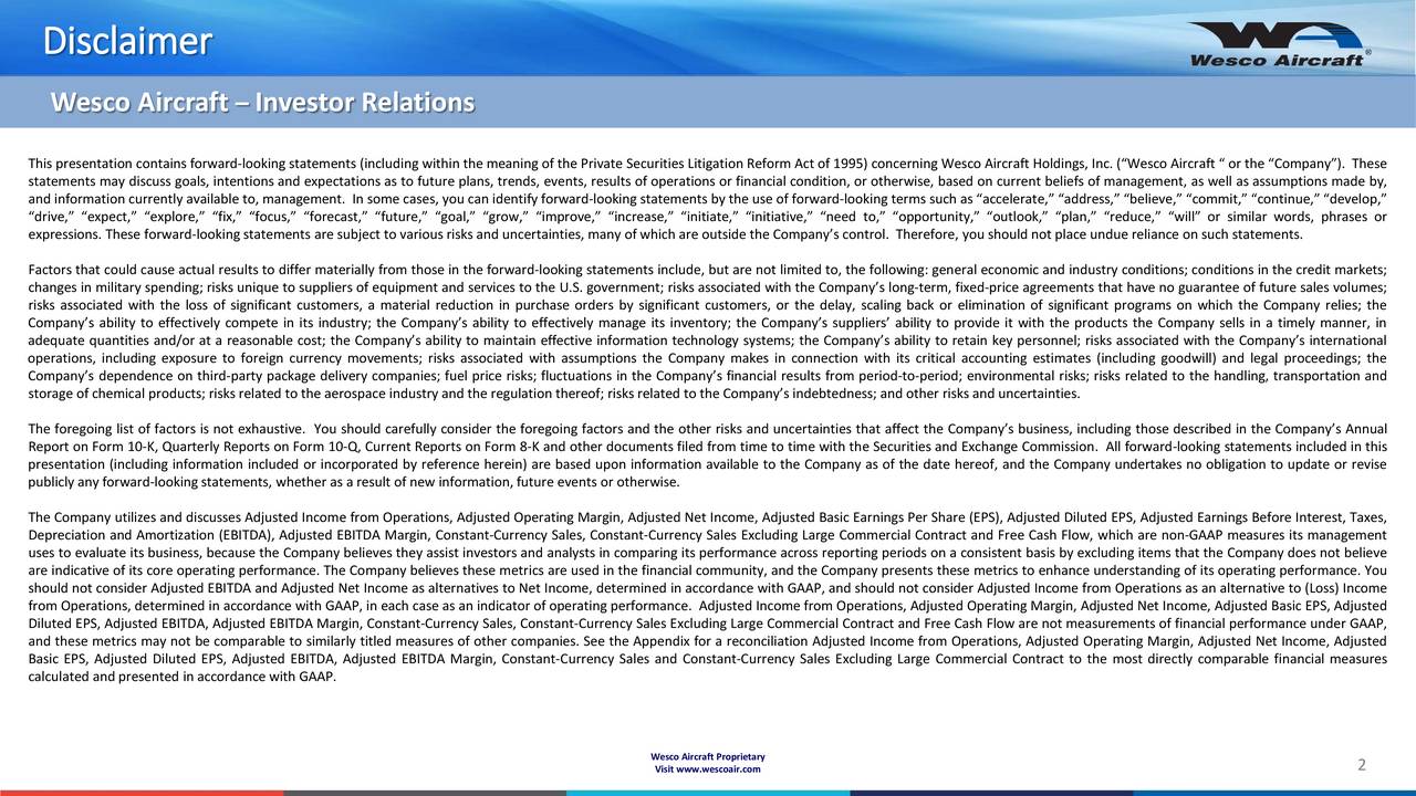 Wesco Aircraft Holdings 2017 Q3 Results Earnings Call Slides (NYSE