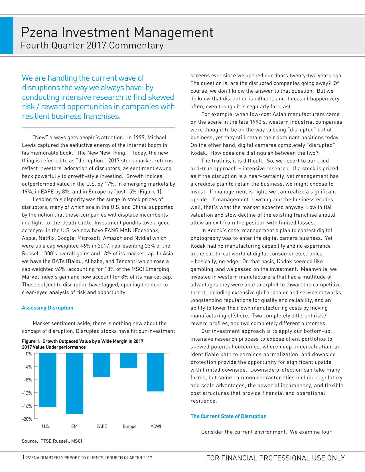 Pzena Investment Management Q4 2017 Commentary (NYSEPZN) Seeking Alpha