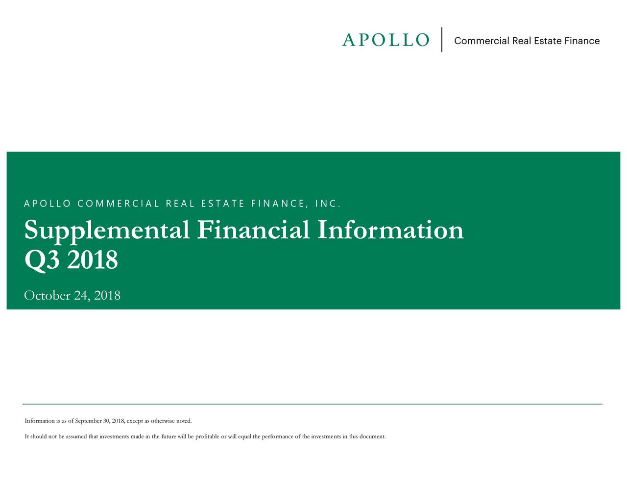 Apollo Commercial Real Estate Finance, Inc. 2018 Q3 Results