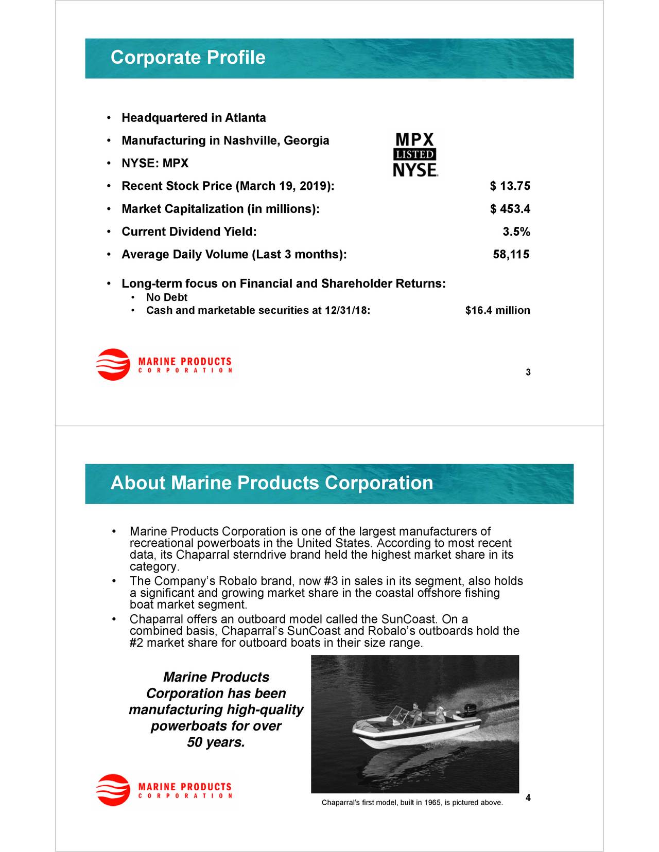 Marine Products Corporation 2019 Q1 Results Earnings Call Slides