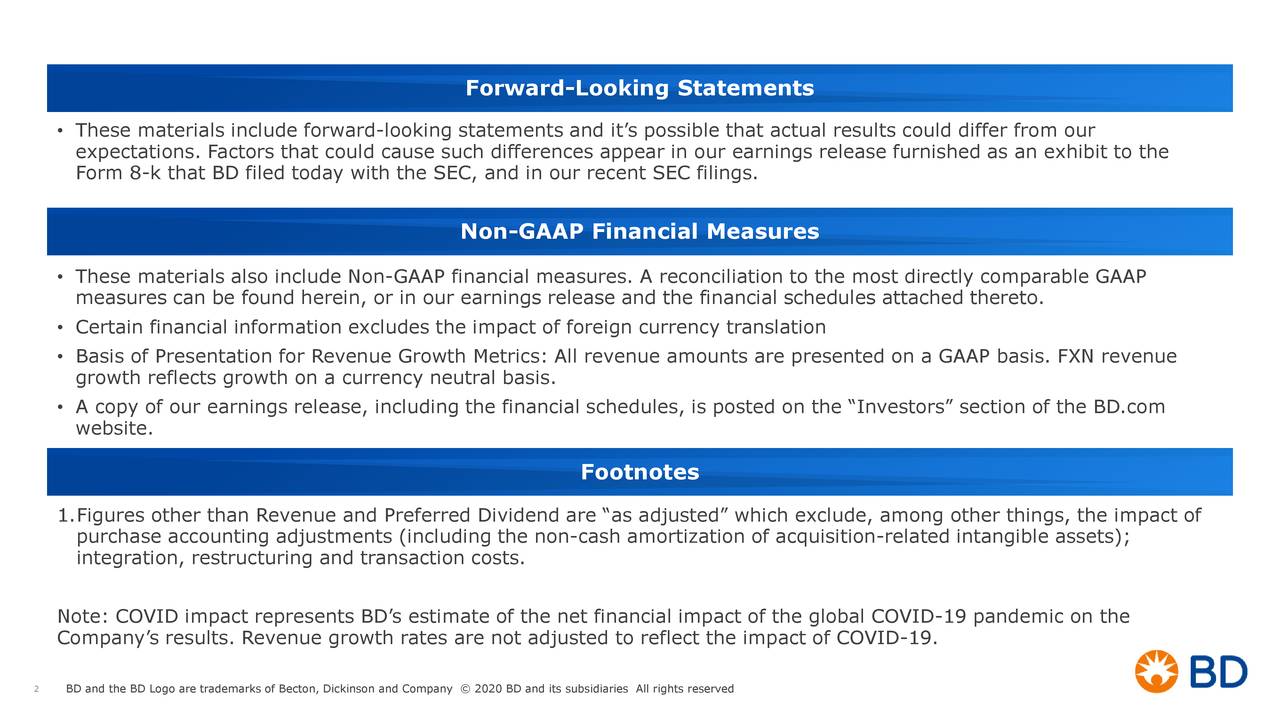 Becton, Dickinson and Company 2020 Q3 Results Earnings Call Presentation (NYSEBDX