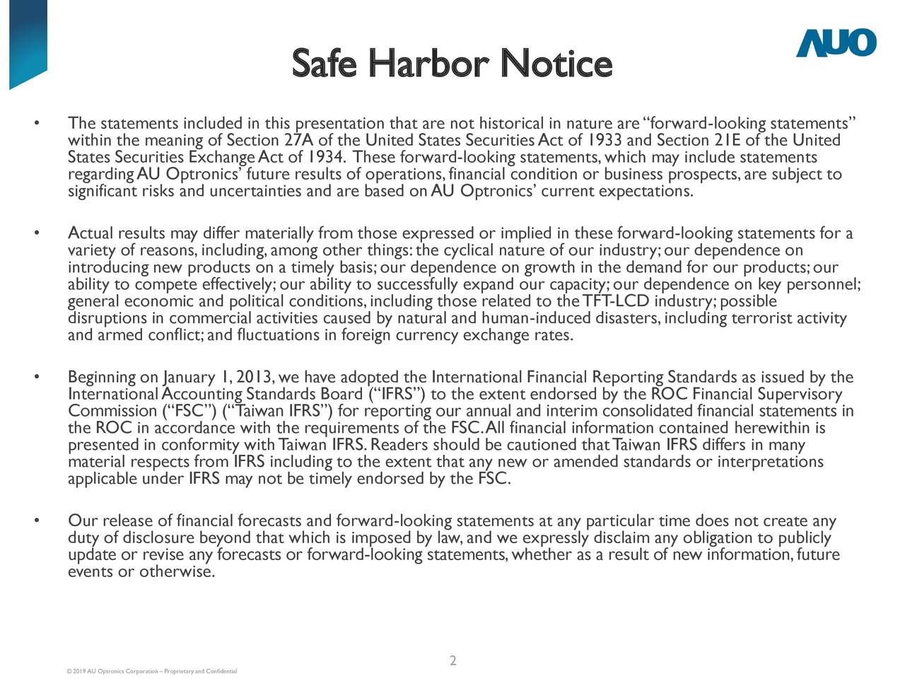 AU Optronics Corp. 2019 Q3 Results Earnings Call Presentation