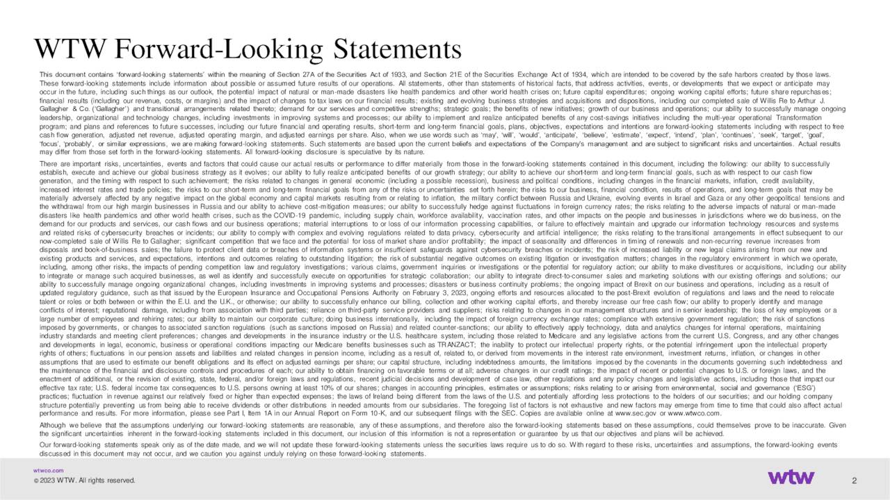 Willis Towers Watson Public Limited Company 2023 Q3 Results