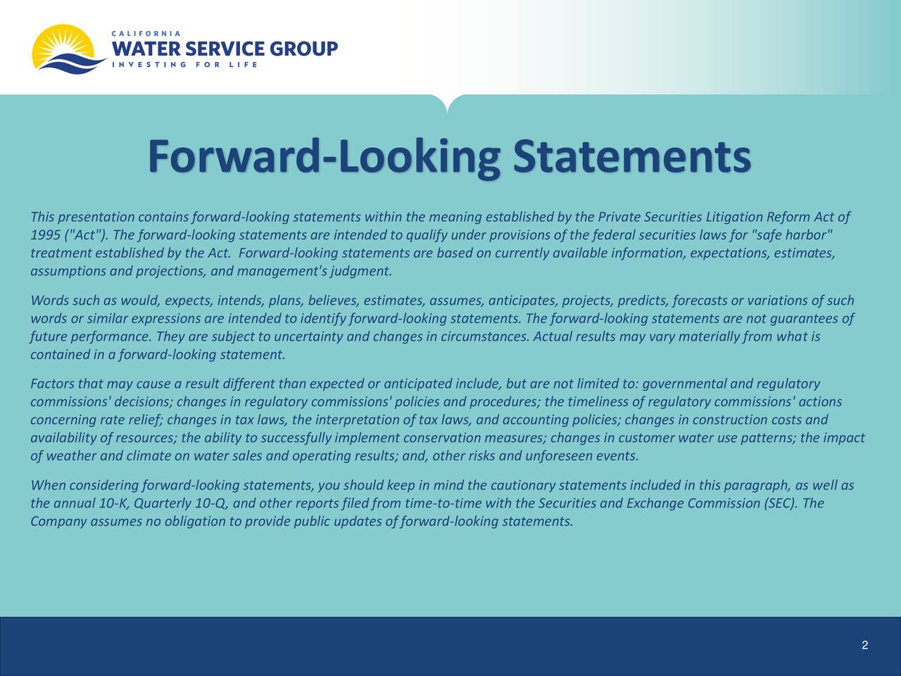California Water Service Group 2019 Q1 Results Earnings Call Slides