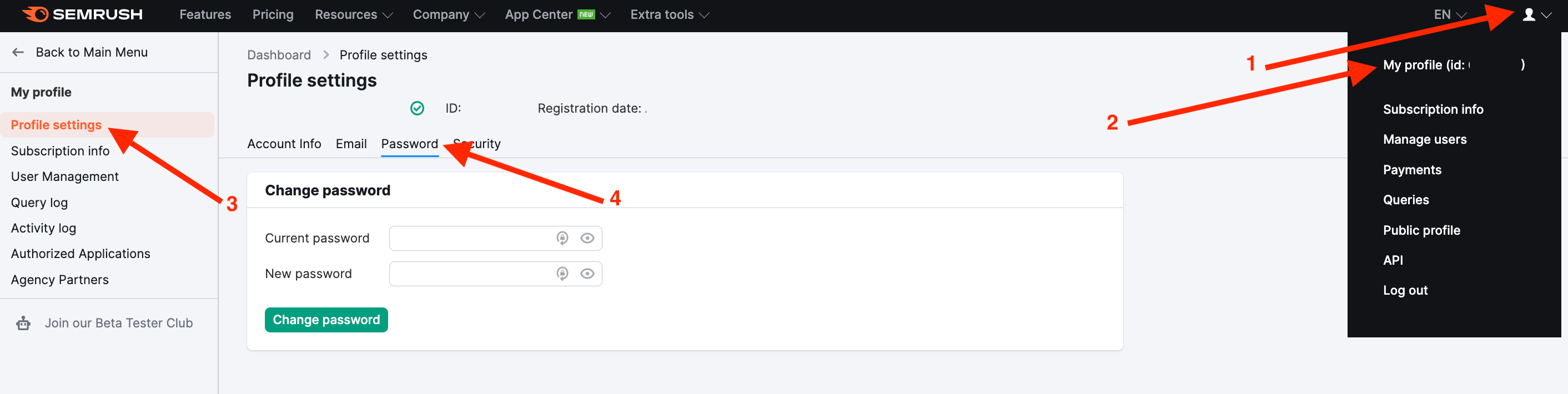 Change Password | Semrush Knowledge Base