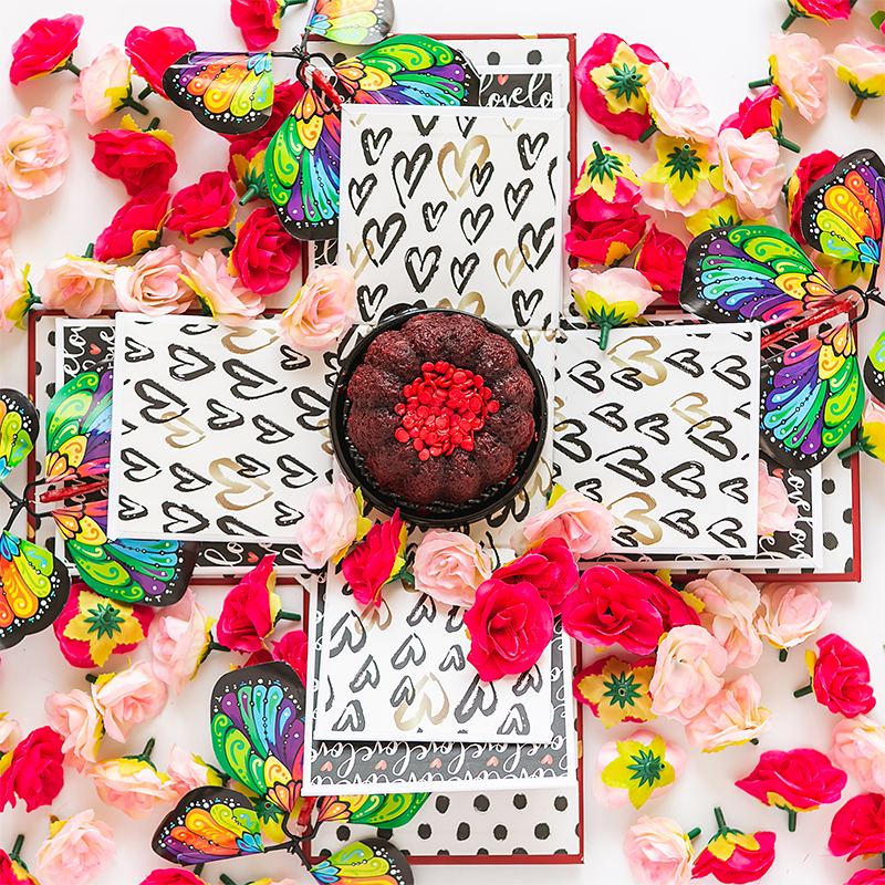 Anniversary Cake Explosion Box with Butterfly Surprise Delivery