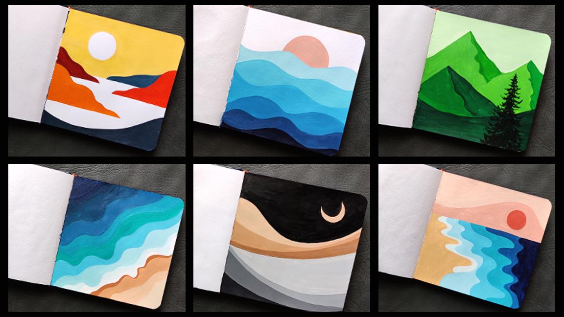 Learn to Paint Easy Abstract Landscape Paintings with Acrylics, Fabric