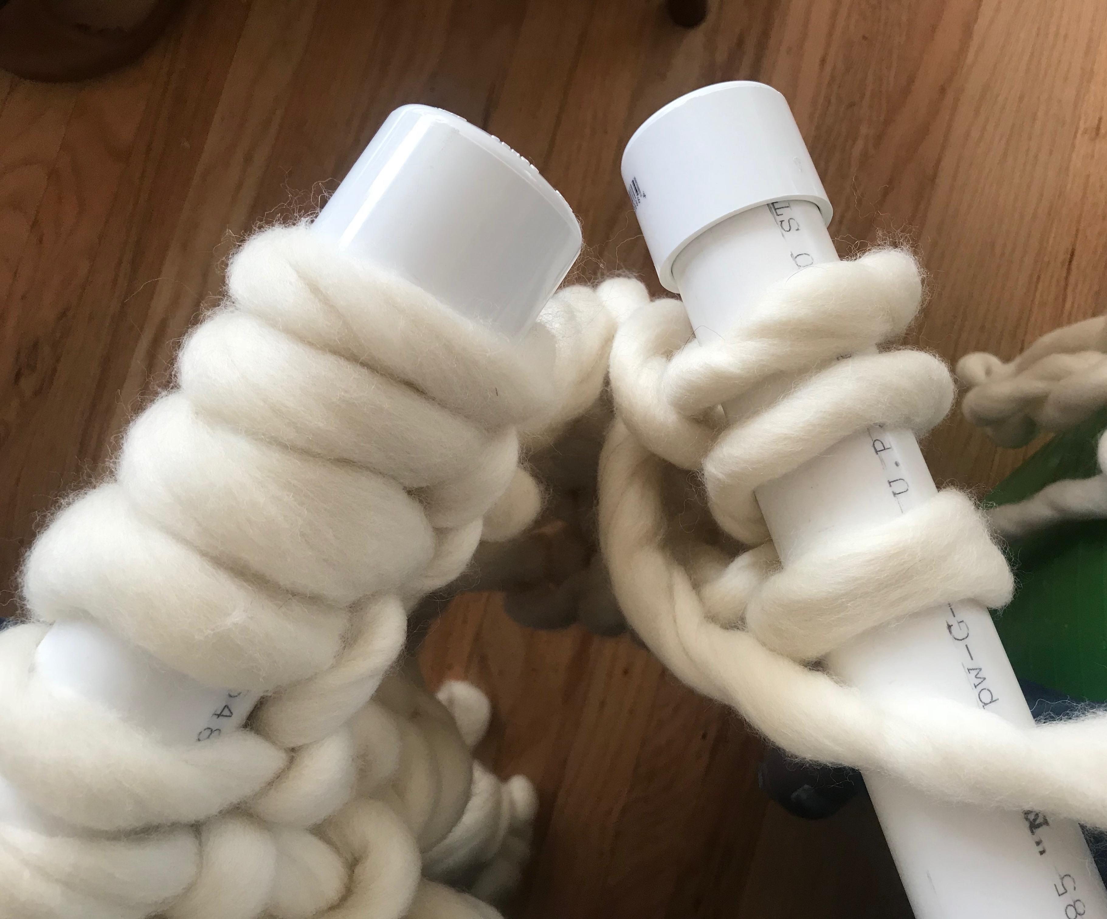 Knit a giant blanket, source wool and make your own huge needles Cara