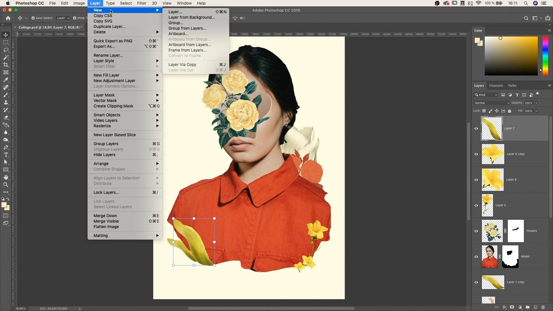 Floral Portrait Digital collage Step by Step in Adobe