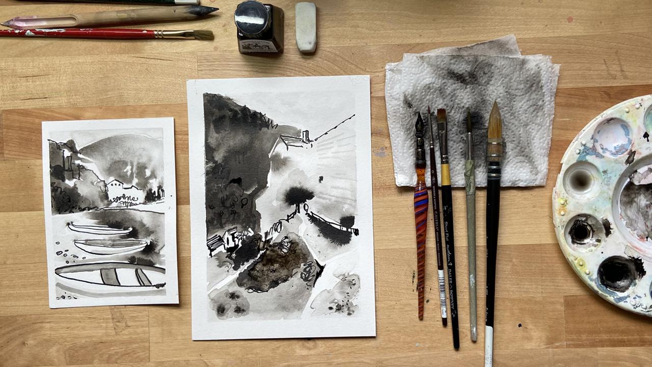 Pen and Ink Explore Tonal Value and Paint a Mini Landscape Catherine