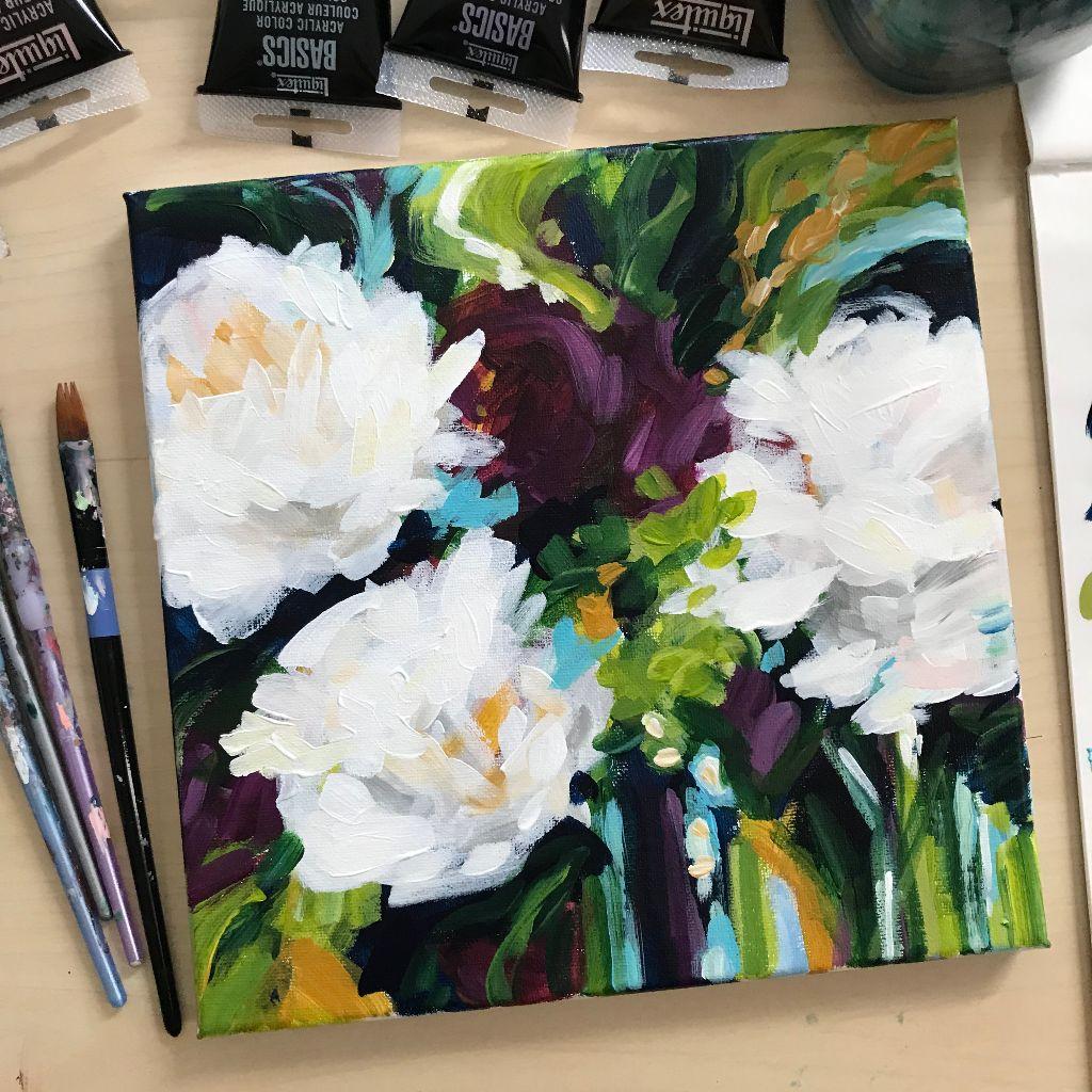 Learn How to Paint Flowers! Create White Abstract Peonies with Acrylic