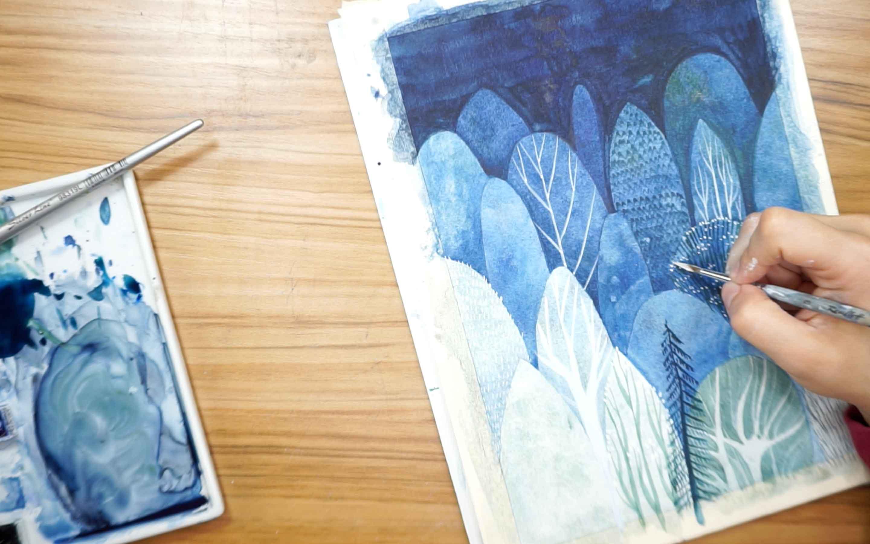 Watercolor Negative Painting Learn and Paint a Fairy Forest. Ania