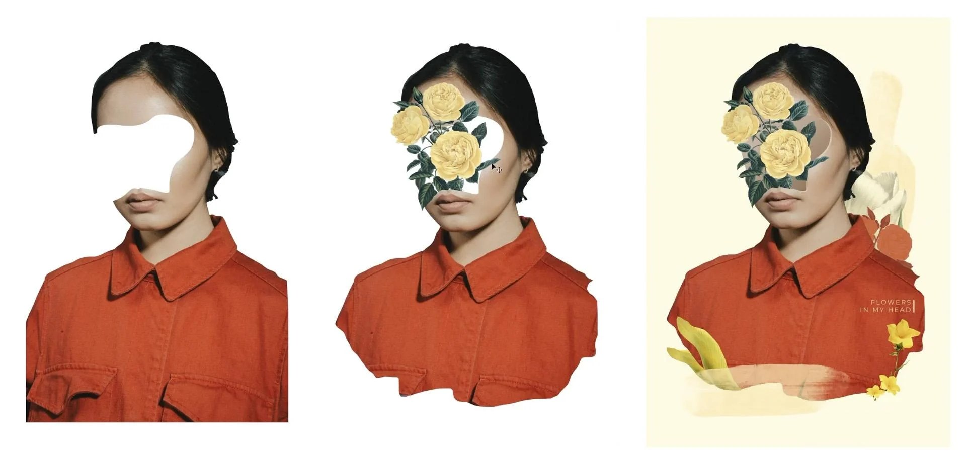 Floral Portrait Digital collage Step by Step in Adobe