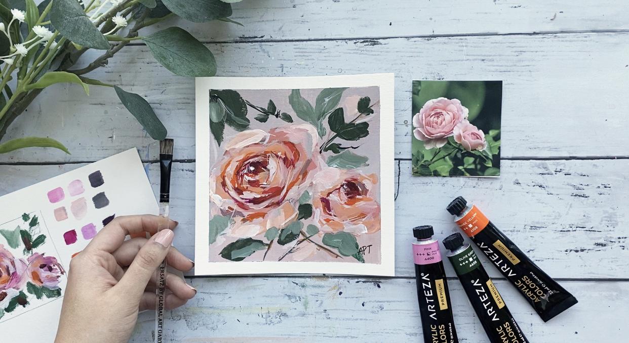 Acrylic Flower Painting How to Paint Loose Abstract Roses Using A Reference Photo Alifya P