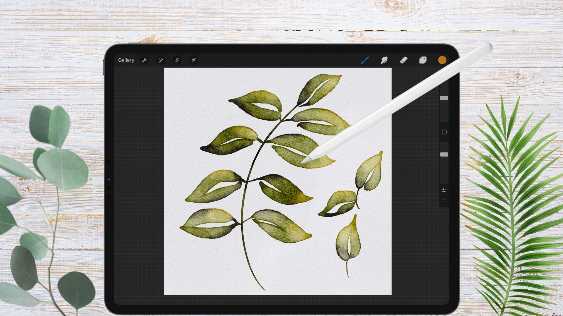 Digital Painting in Procreate Watercolor Leaves CardwellandInk