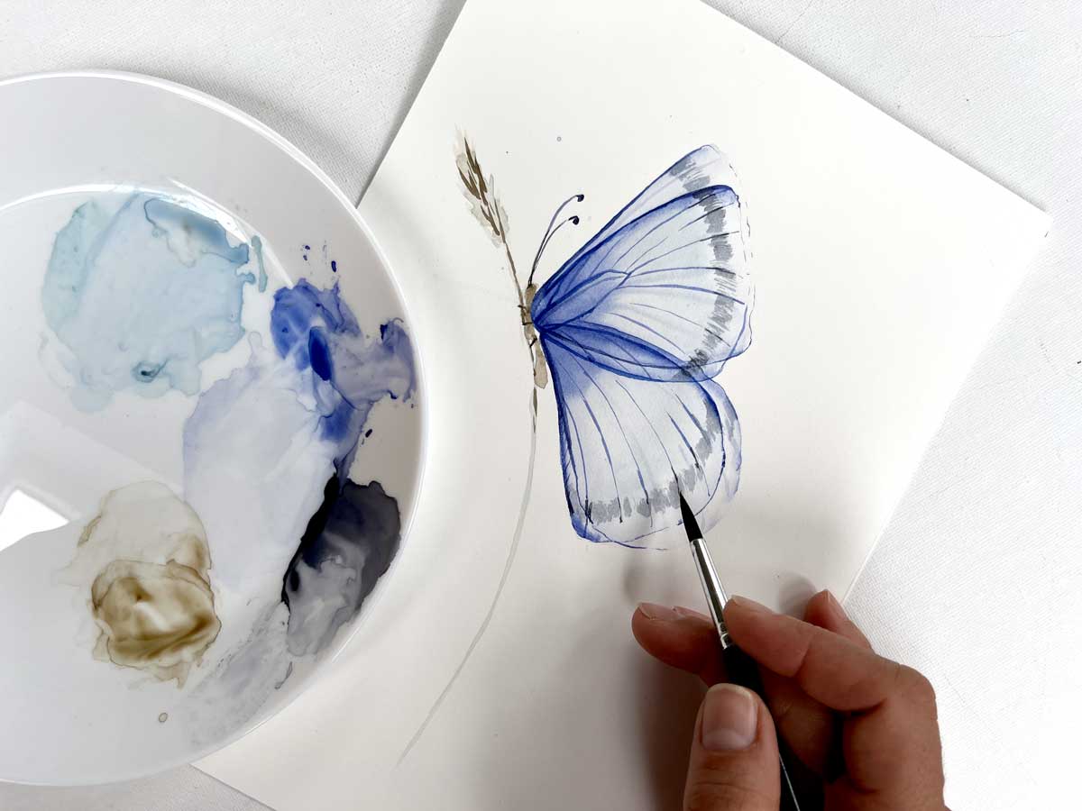 How to Paint a Watercolor Butterfly. Transparent Technique for