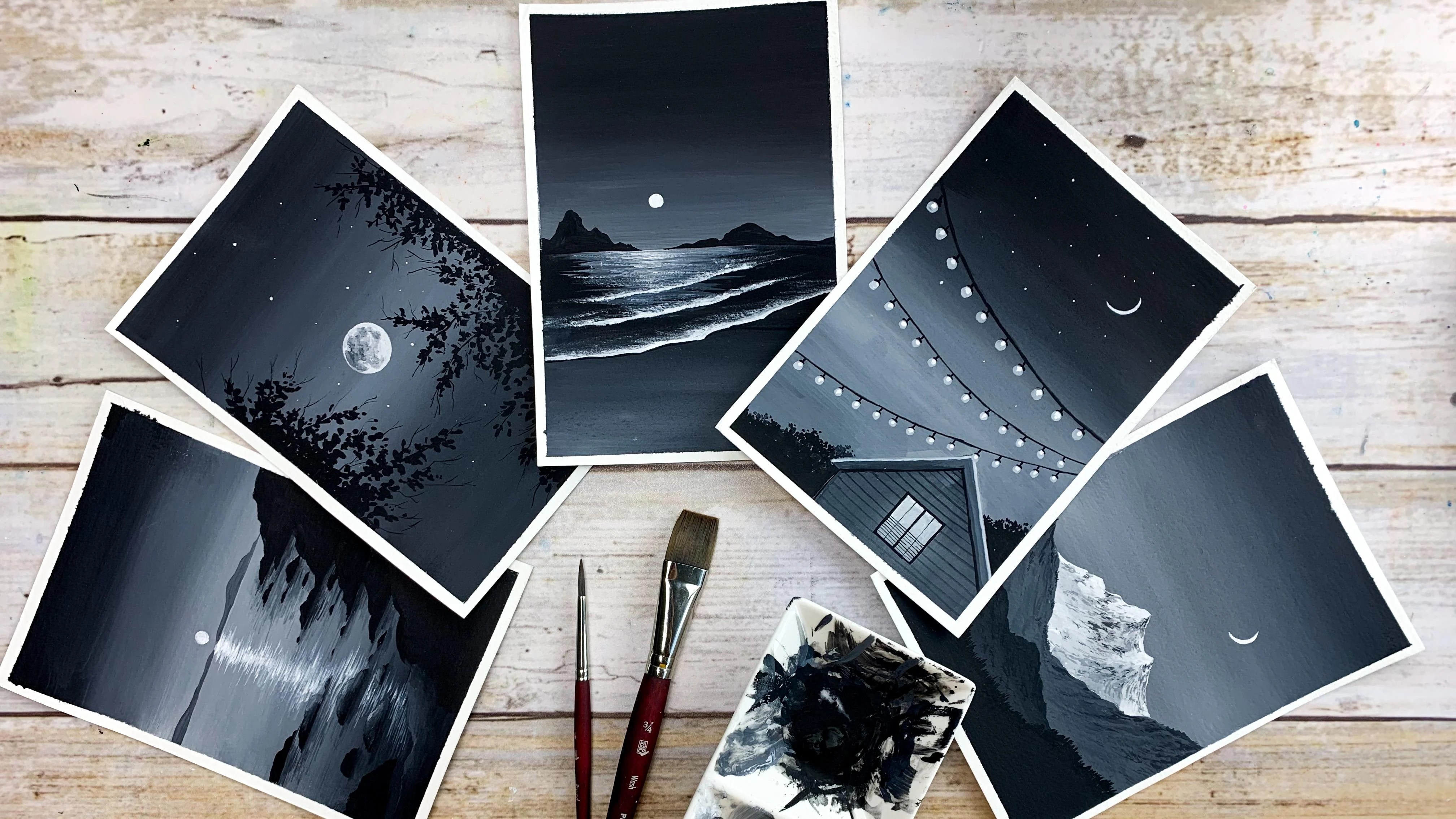 Gouache Paintings with Black and White Learn to Paint Magical Night