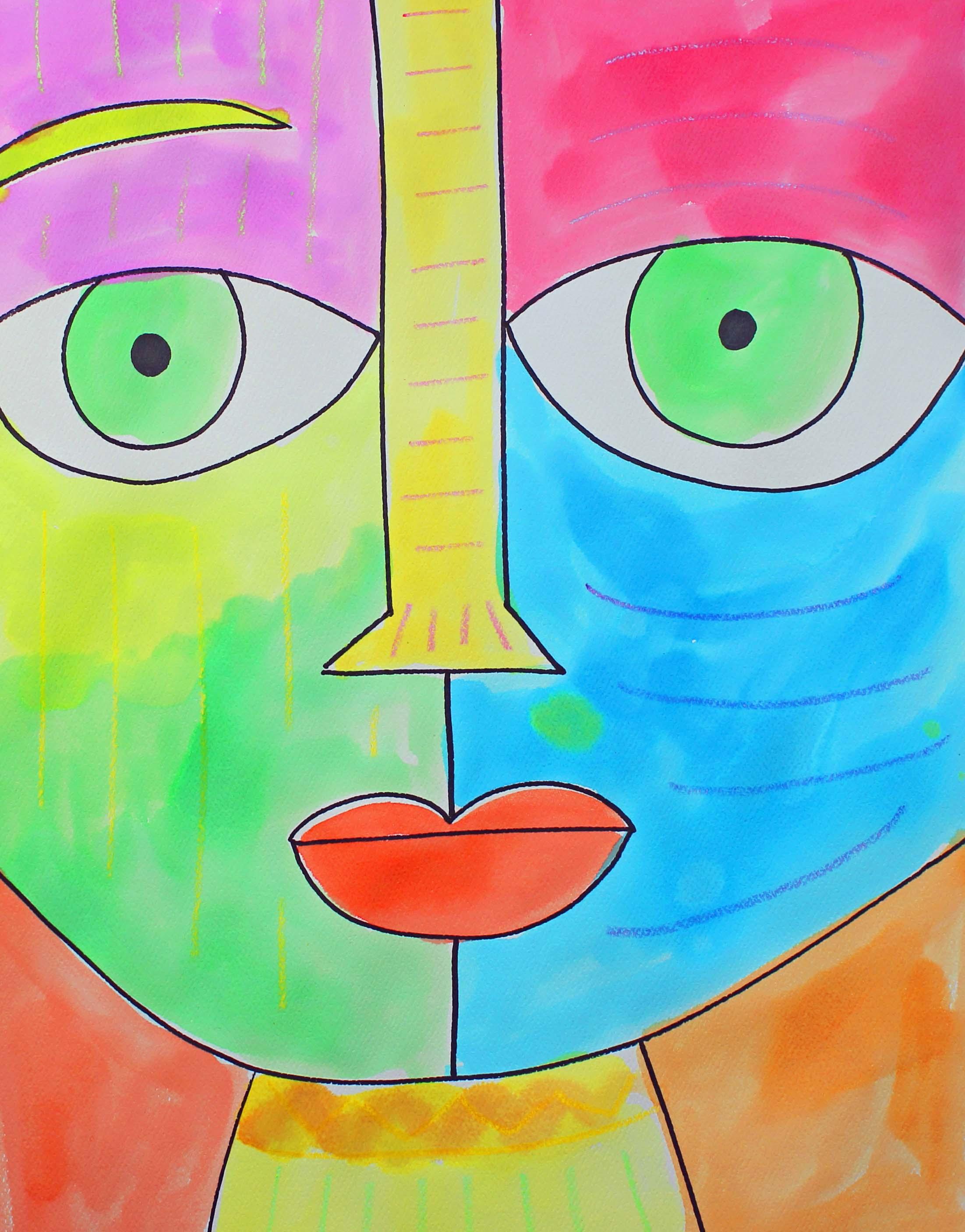 Art for Children Drawing and Painting an Abstract Face with Watercolor