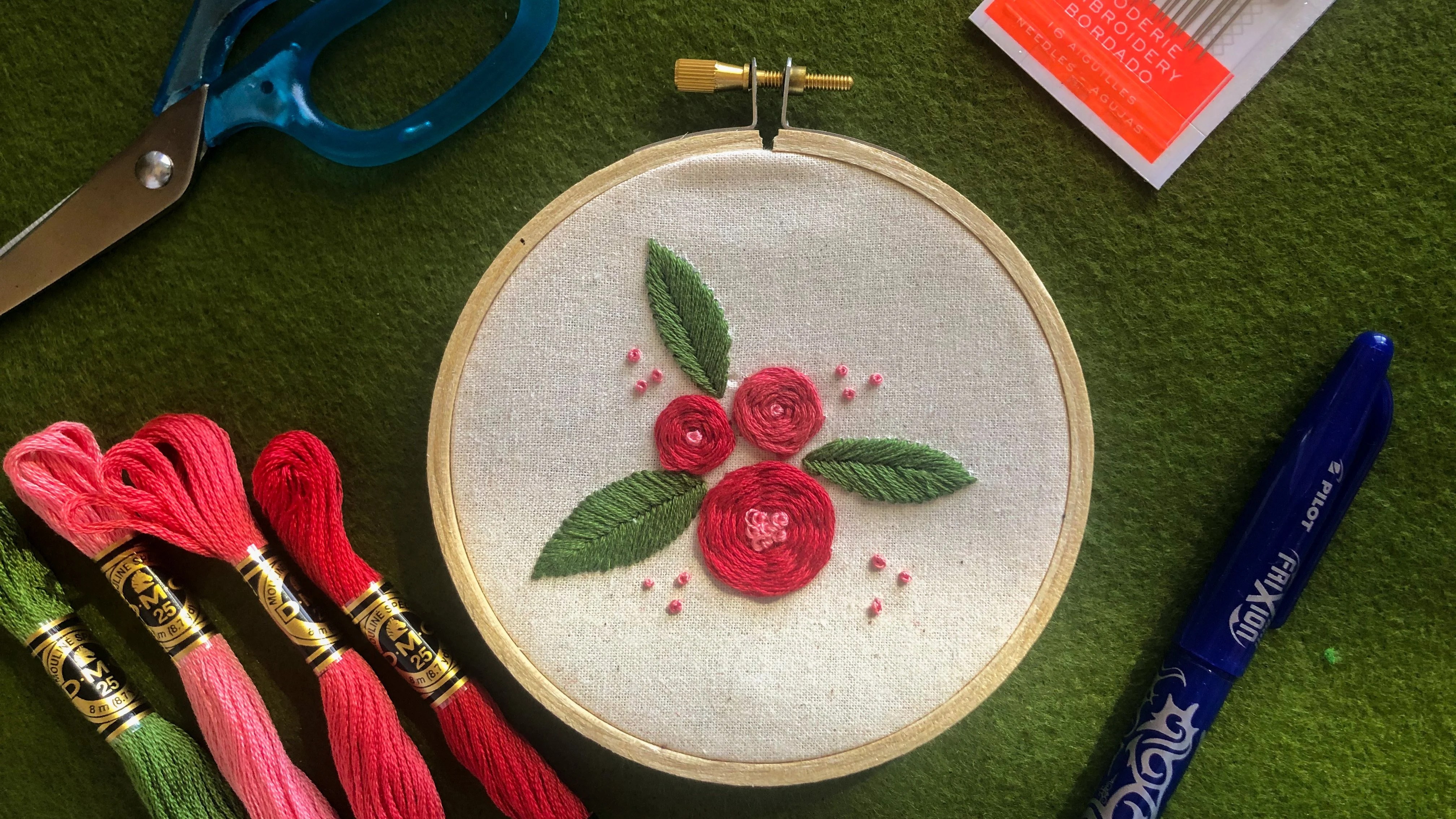 Embroidered Botanicals Woven Roses & French Knots Imogen White