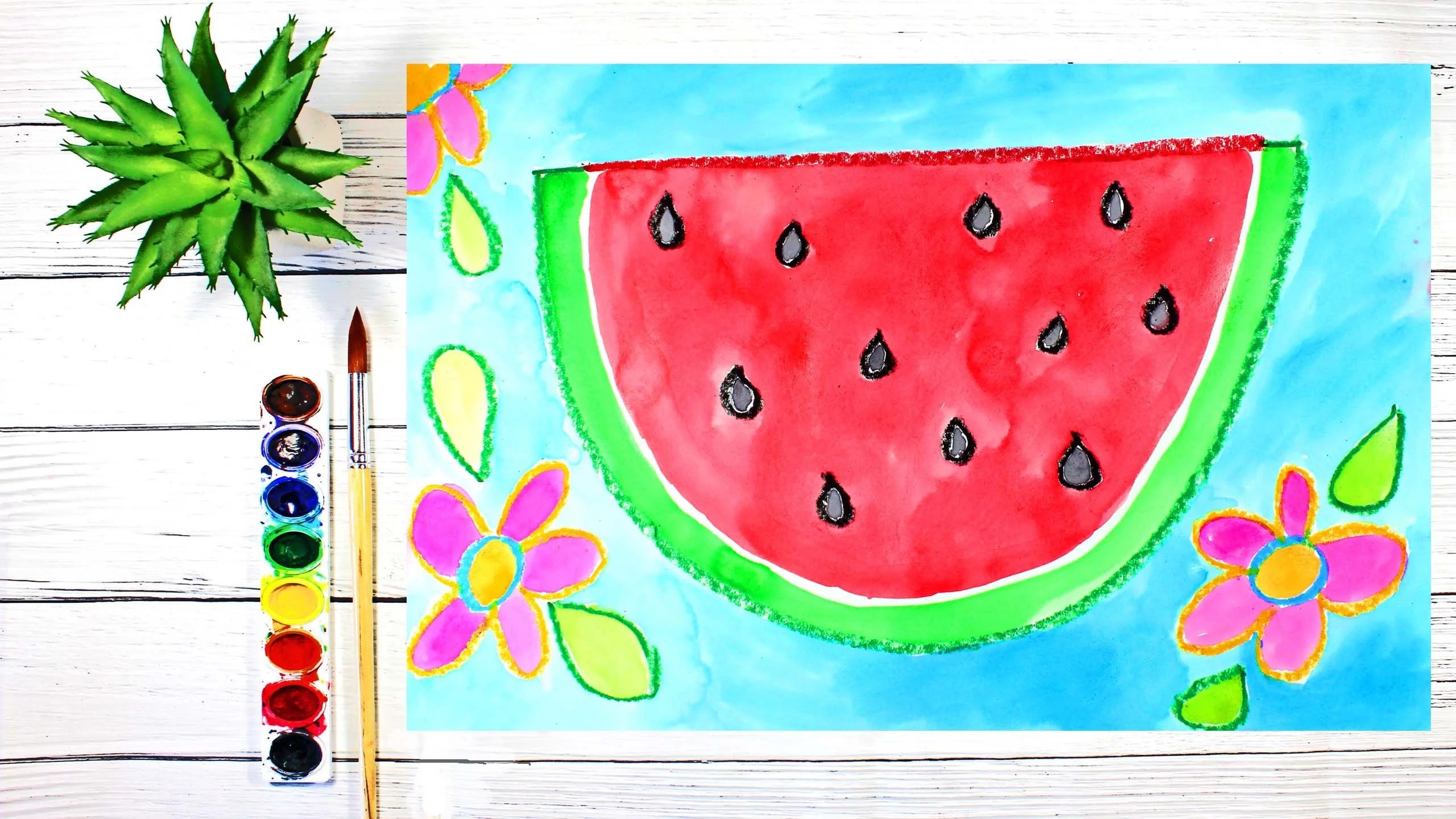 Art for Kids How to Draw and Watercolor Paint a Tropical Watermelon