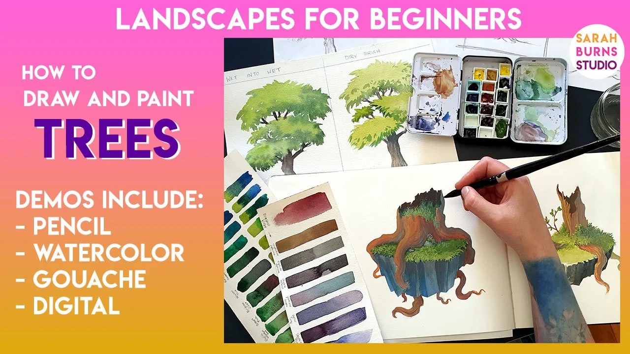 Draw & Paint TREES Indepth Explanation with Watercolor, Gouache