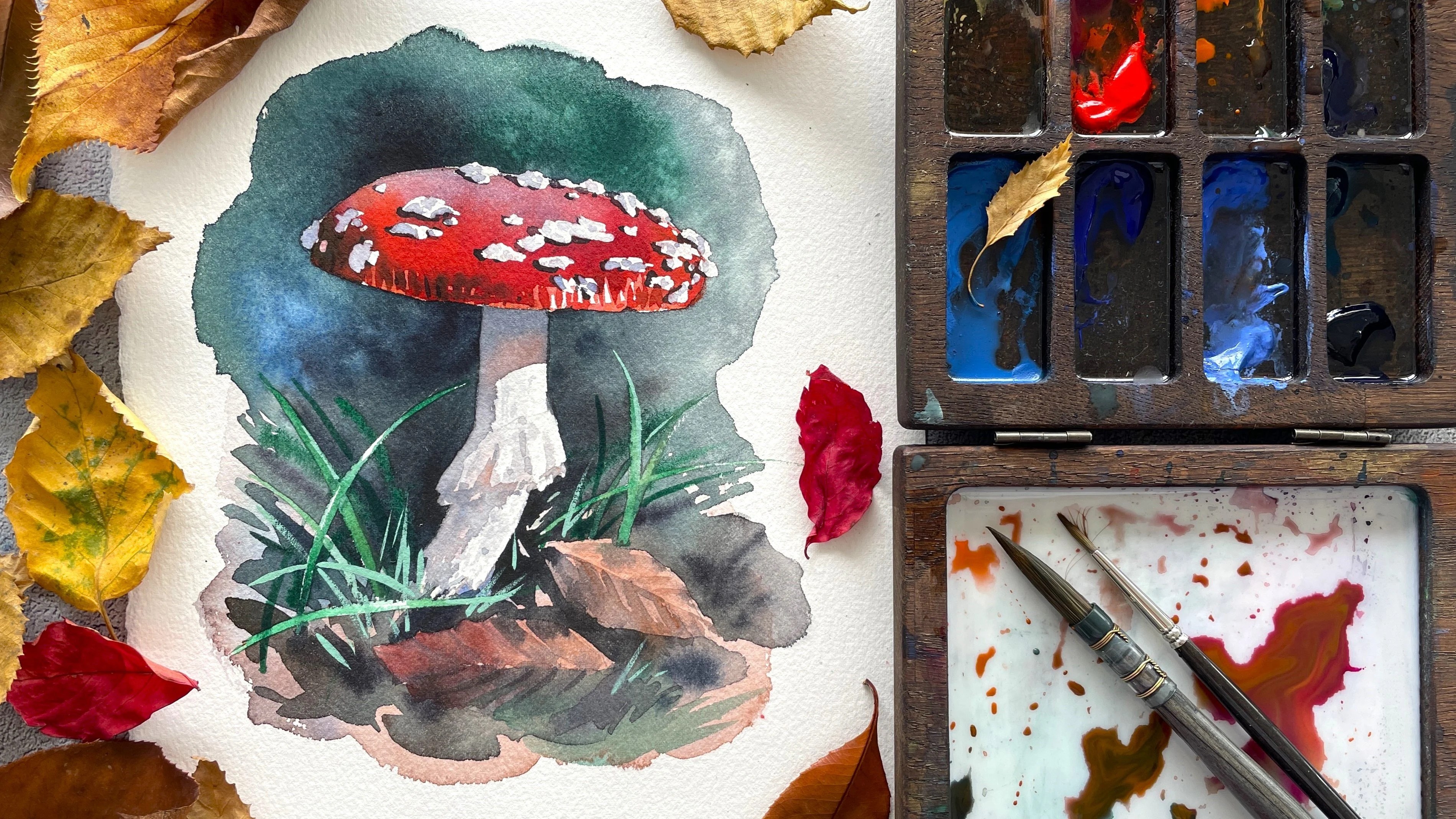 Fall in Watercolor StepbyStep Vibrant Mushroom Painting Maria