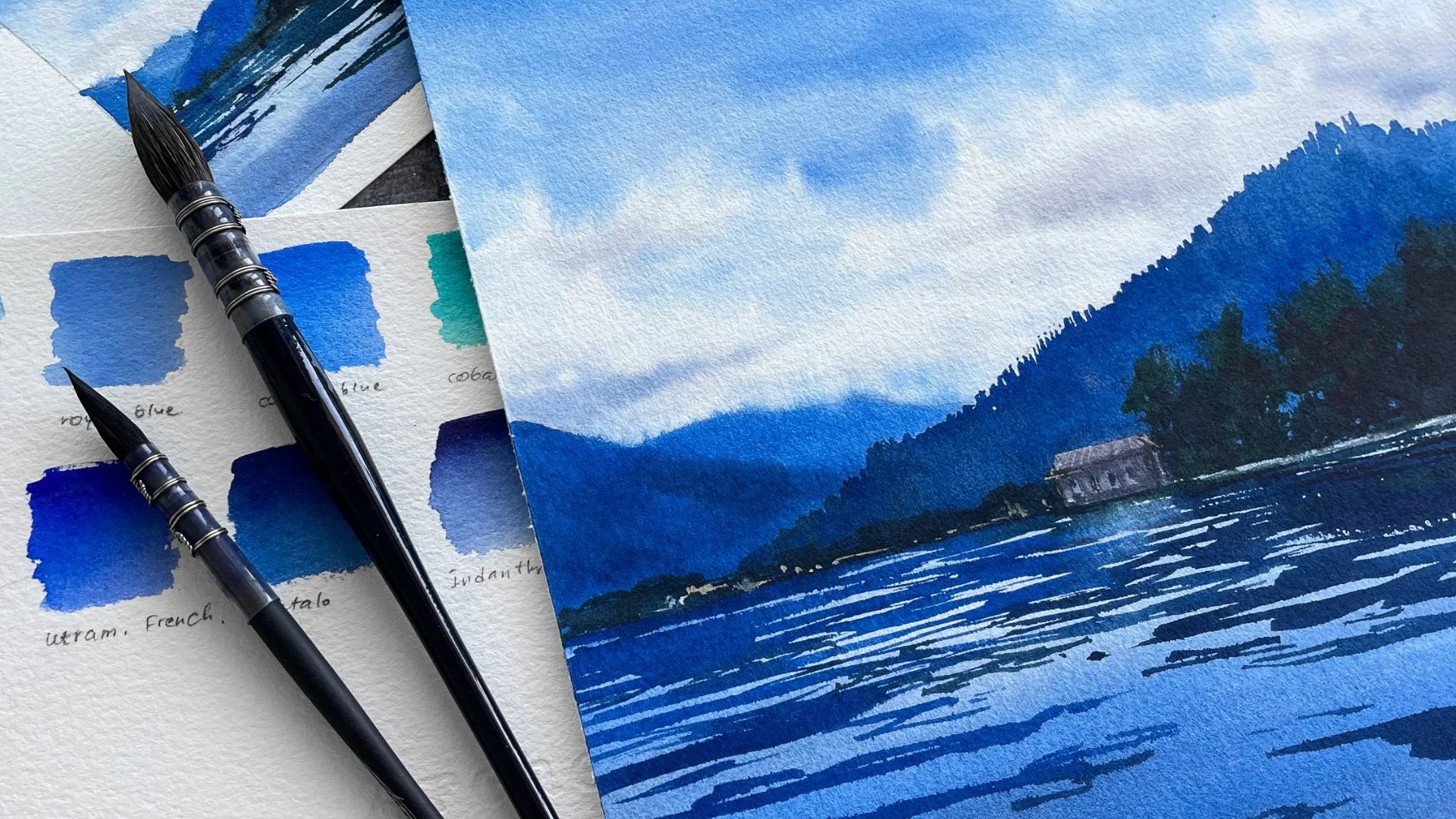 Watercolor Mountain Lake Landscape Learn to Paint Realistic Clouds and