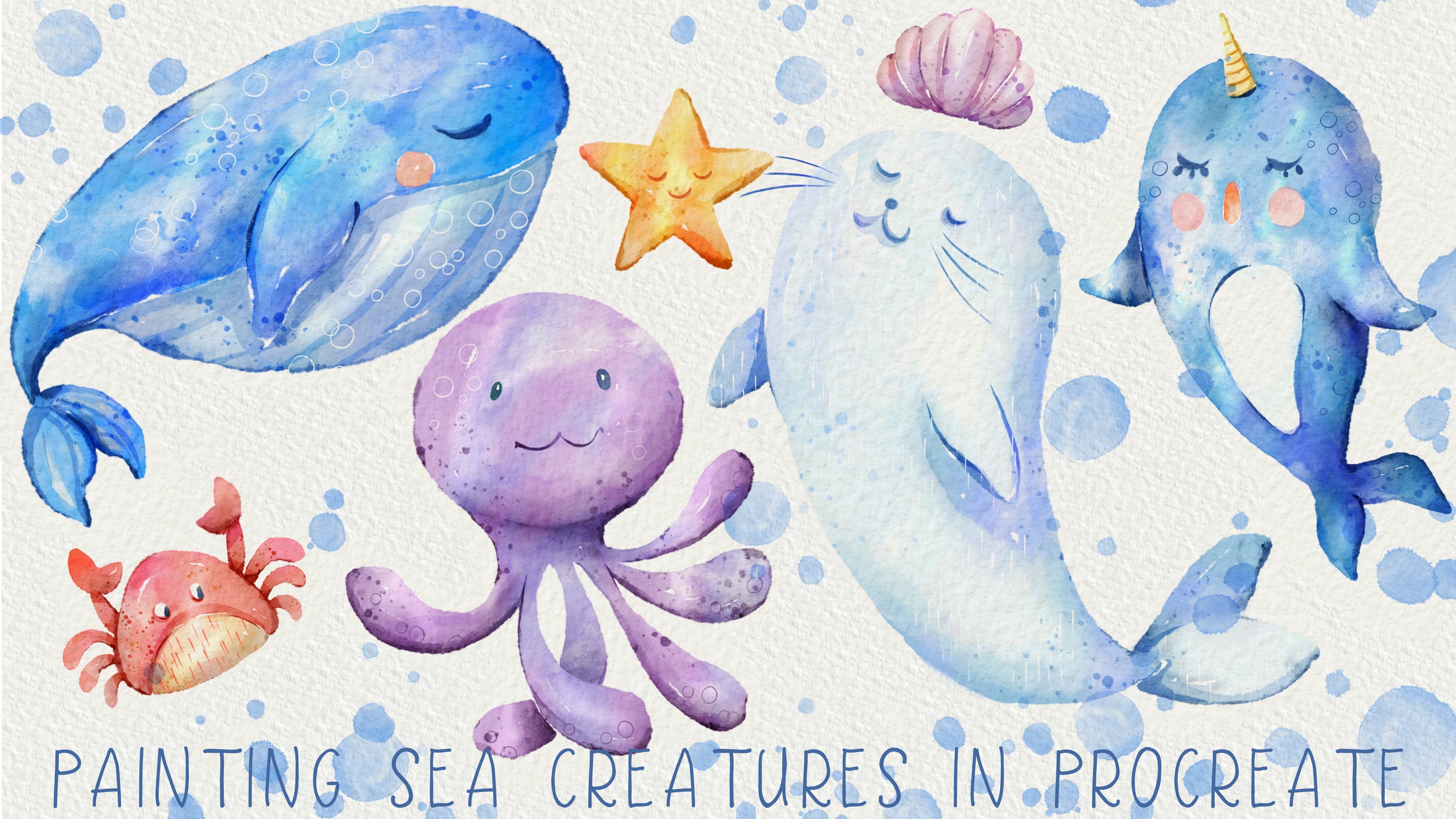 Painting Cute Sea Creatures in Procreate Digital Illustration on IPad