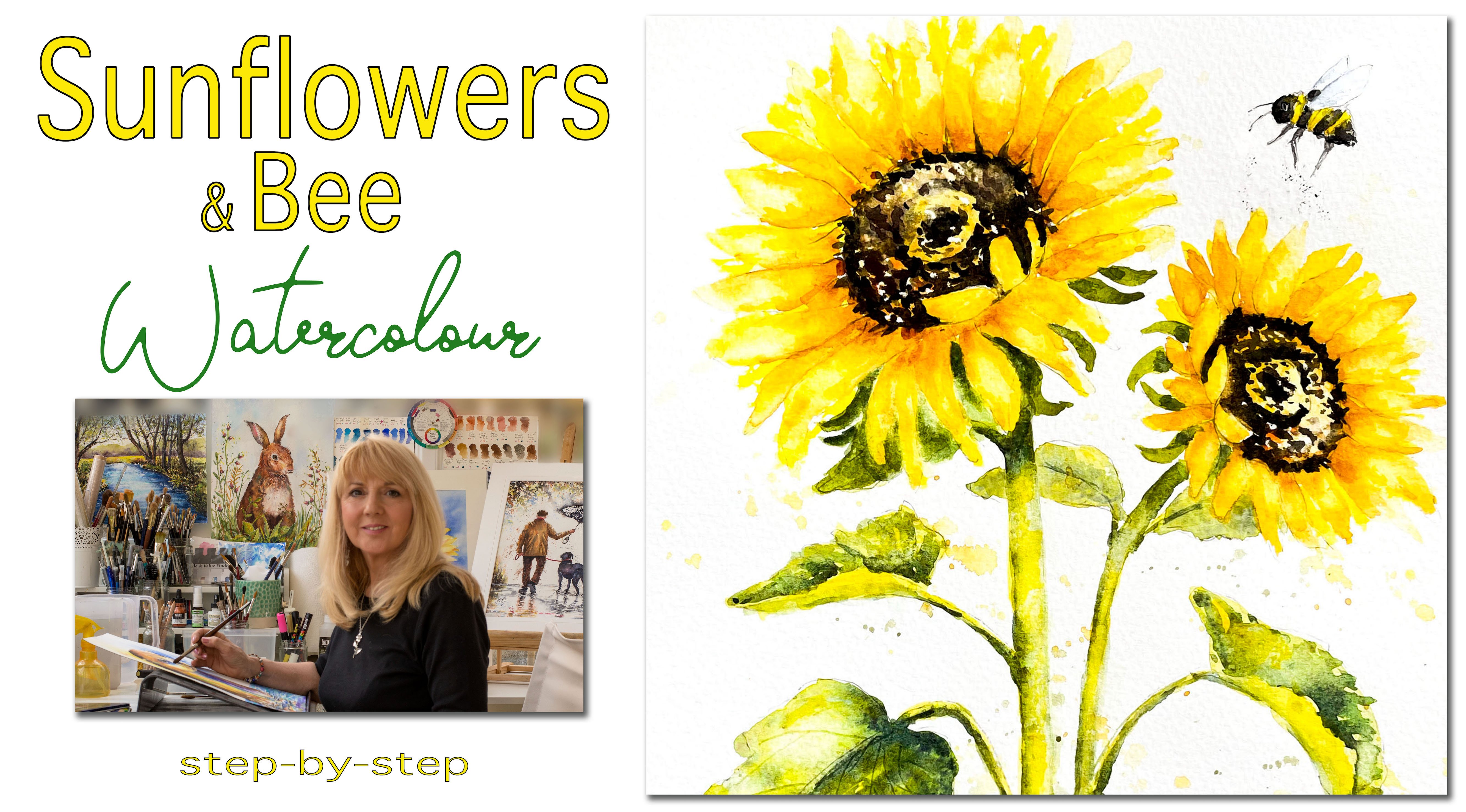 Sunflowers. Watercolour Masterclass with Carrie McKenzie. Flower and