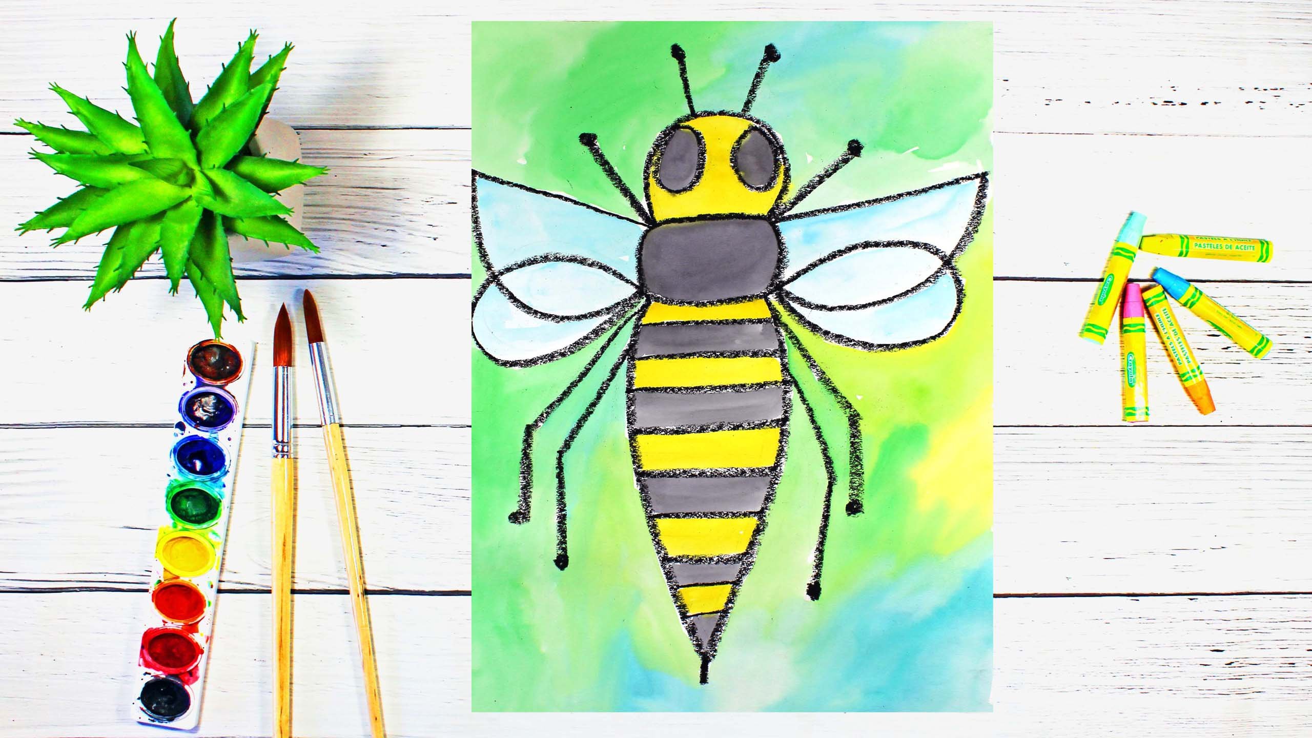 Art for Kids Learn How to Draw and Watercolor Paint a Bee StepByStep