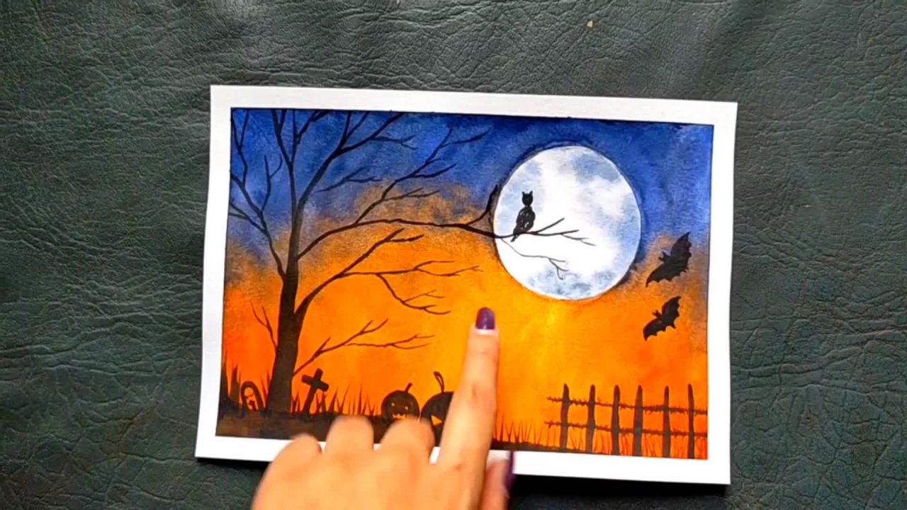 Watercolor Easy Halloween Painting with Contrast Colors Learn to