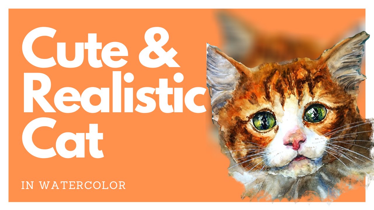 Watercolor Painting Cute & Realistic Cat Step by Step. Pet Portrait