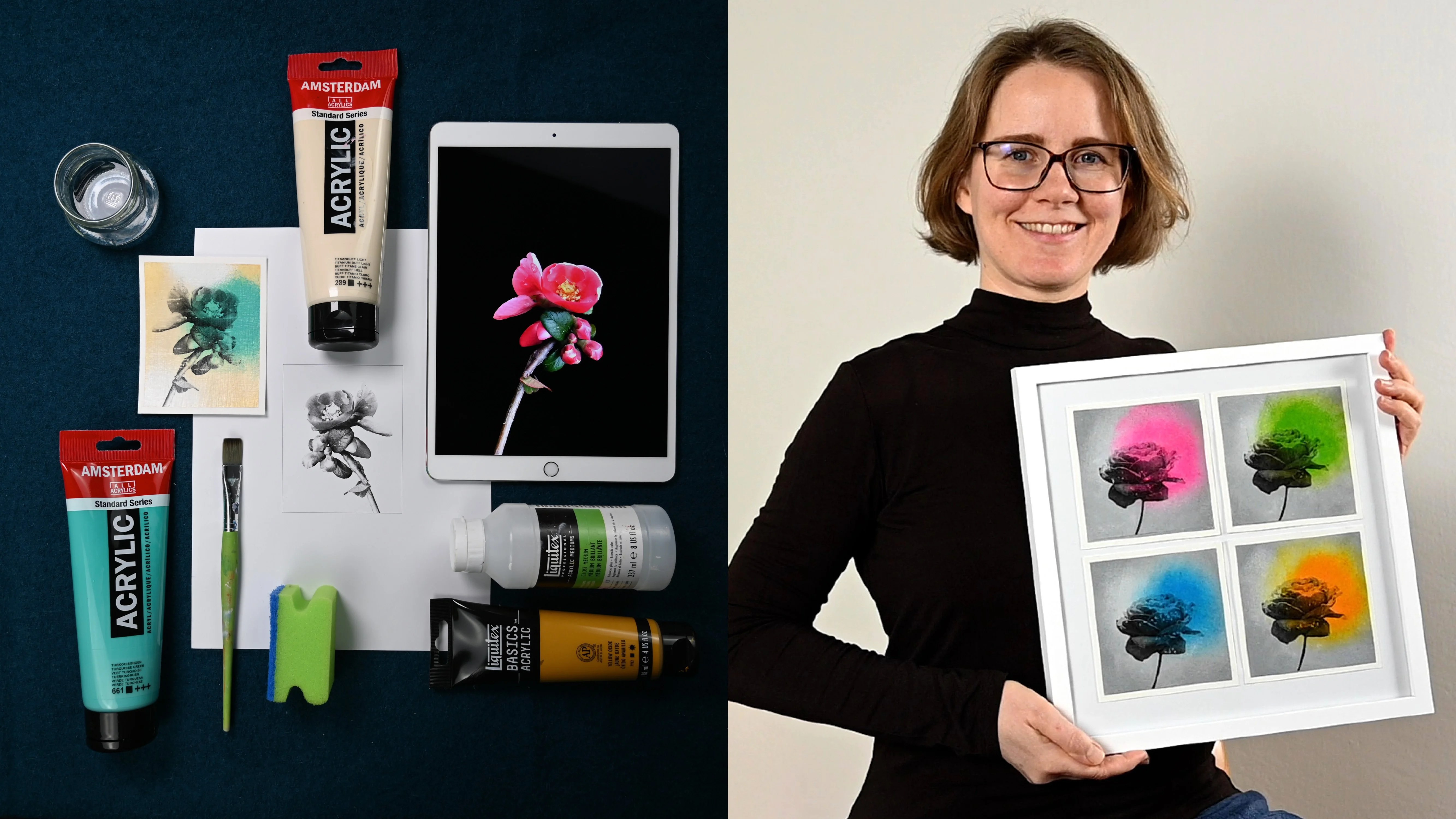 Blooms and Blends Floral Art with Acrylic Paint and Image Transfer