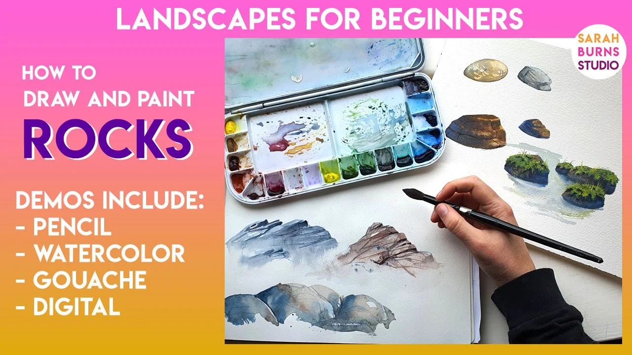 Draw & Paint ROCKS Indepth Explanation with Watercolor, Gouache