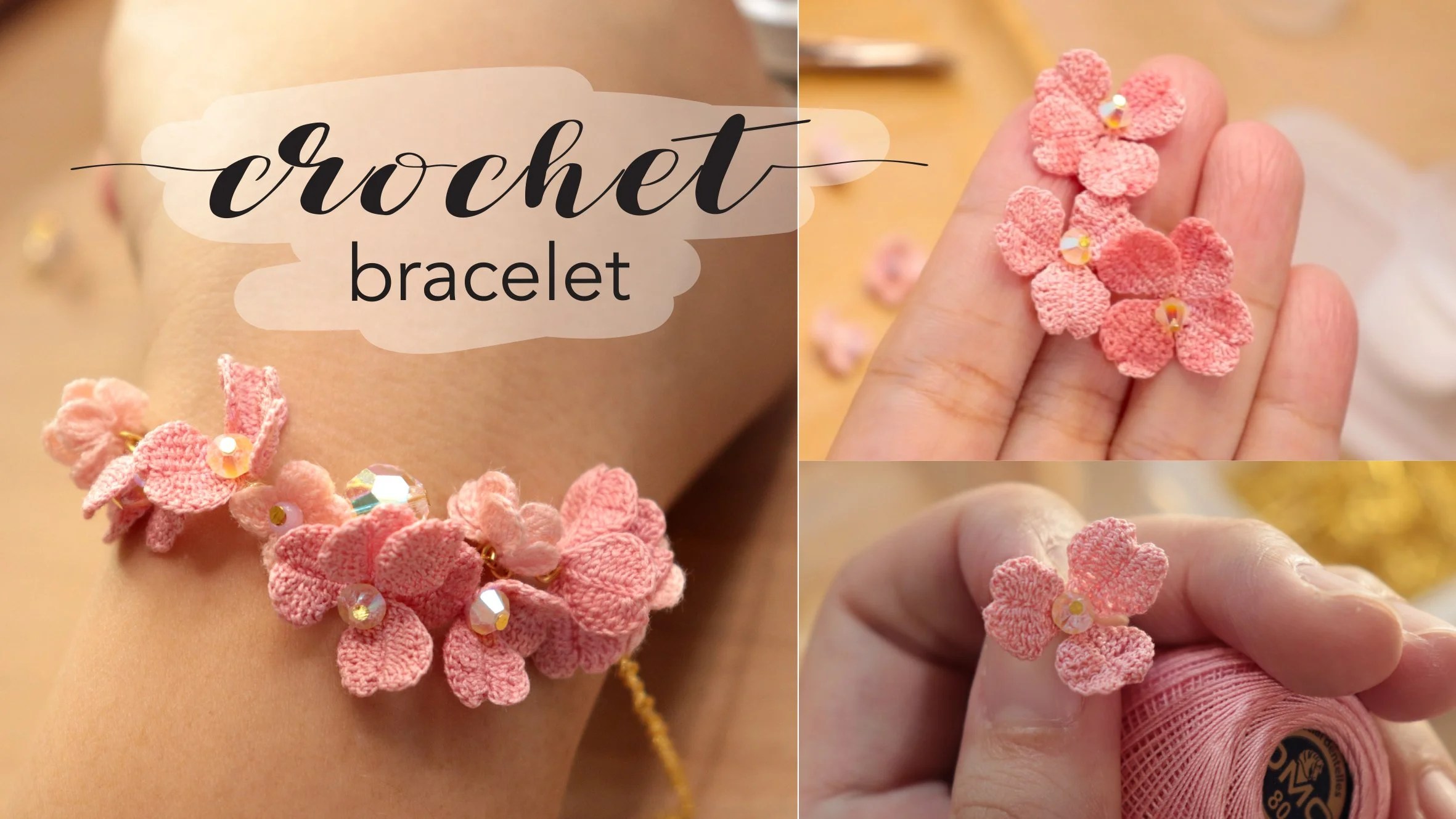 how to make crochet flower bracelet micro crochet jewelry tutorial