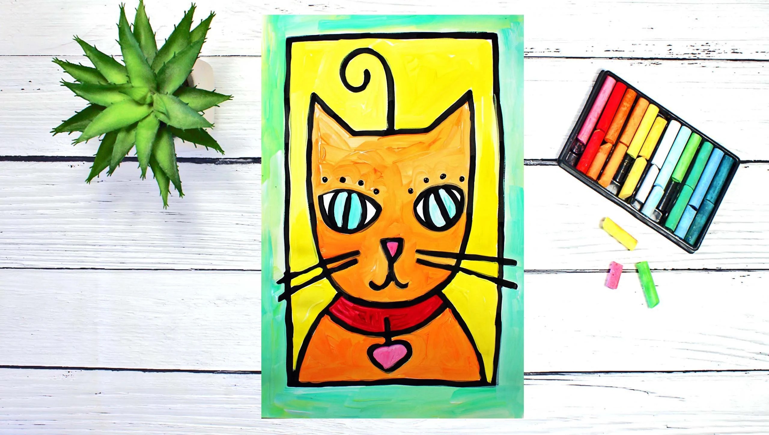 Art Project for Kids & Beginners How to Draw & Paint a Cat Portrait