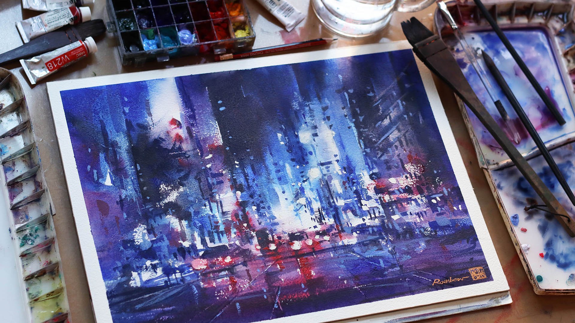 Painting Watercolor Cityscapes Series (3) Step by Step Walkthrough