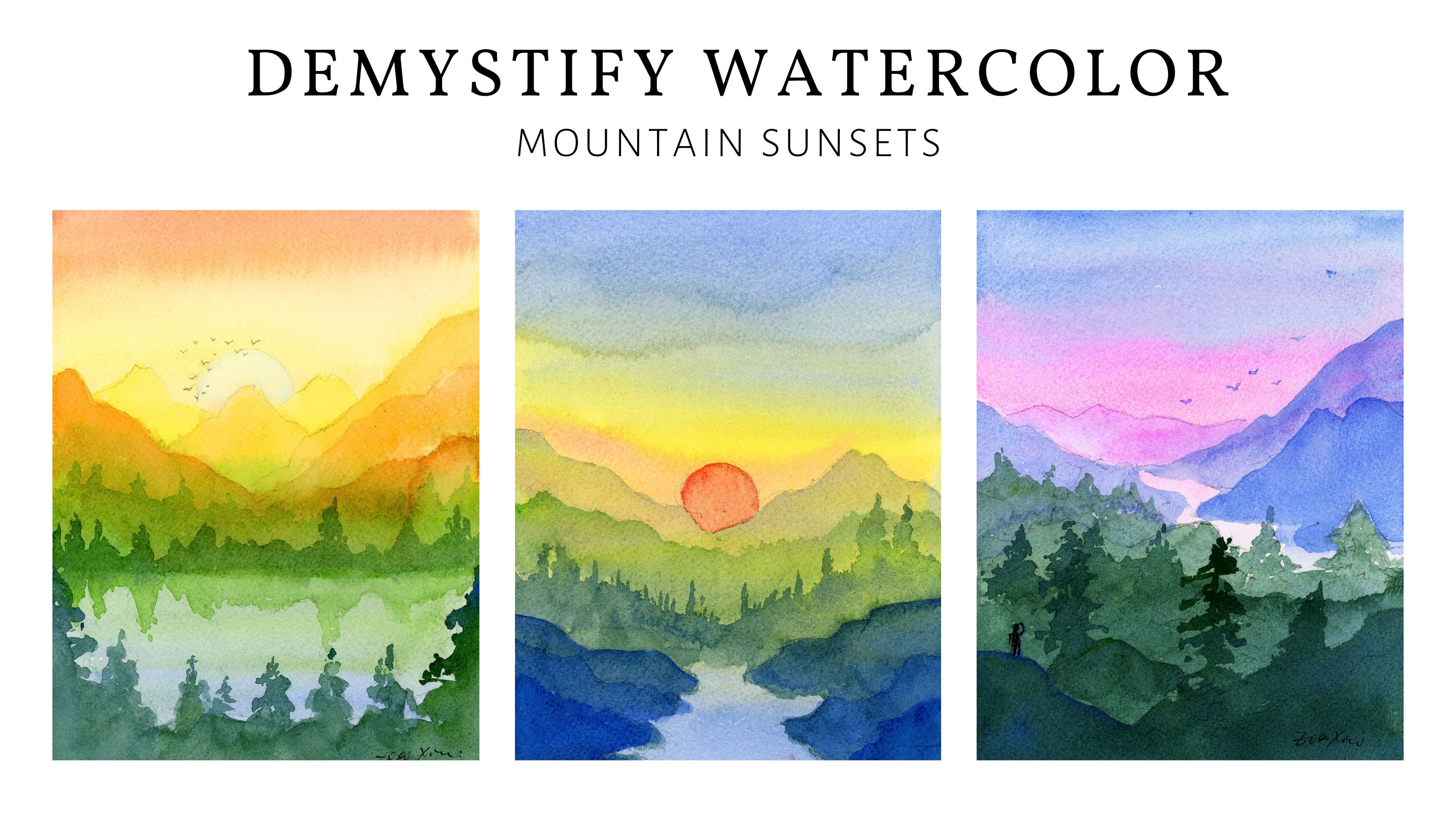 Aquarell Demystify Wie man Berglandschaft mit einfacher Layering malt