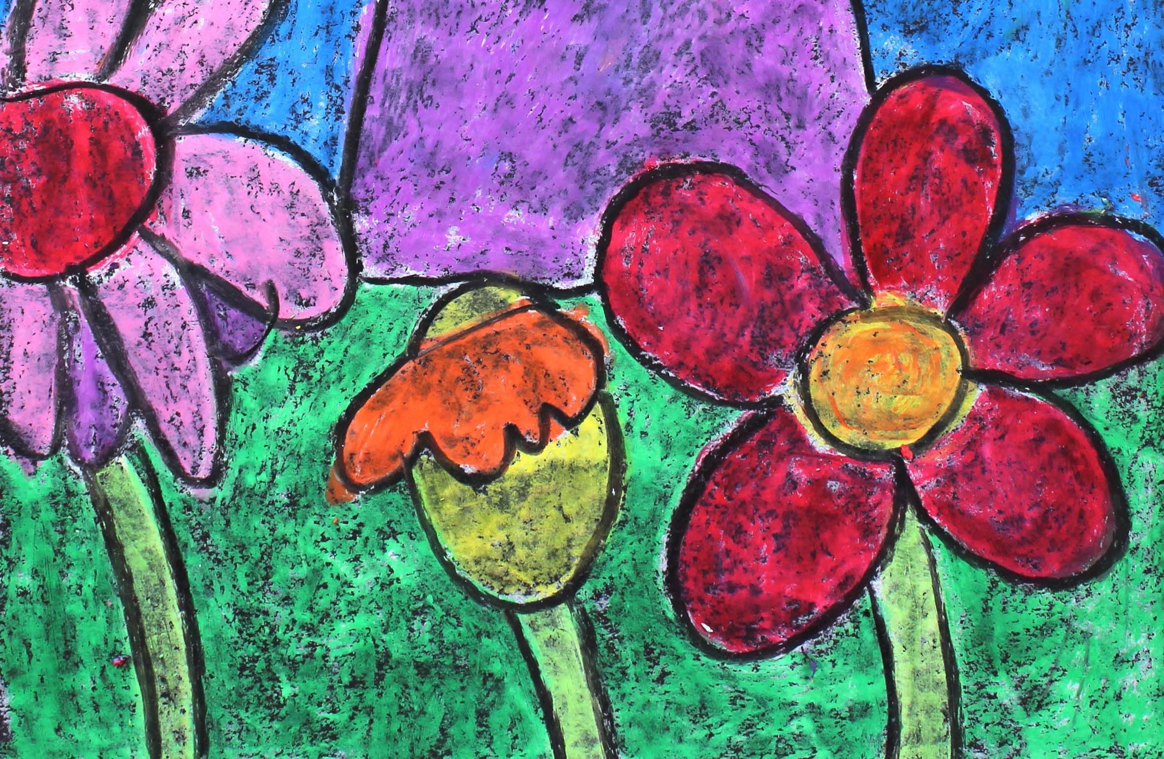 Kids Art Project Create a Floral Landscape With Oil Pastels Em Winn