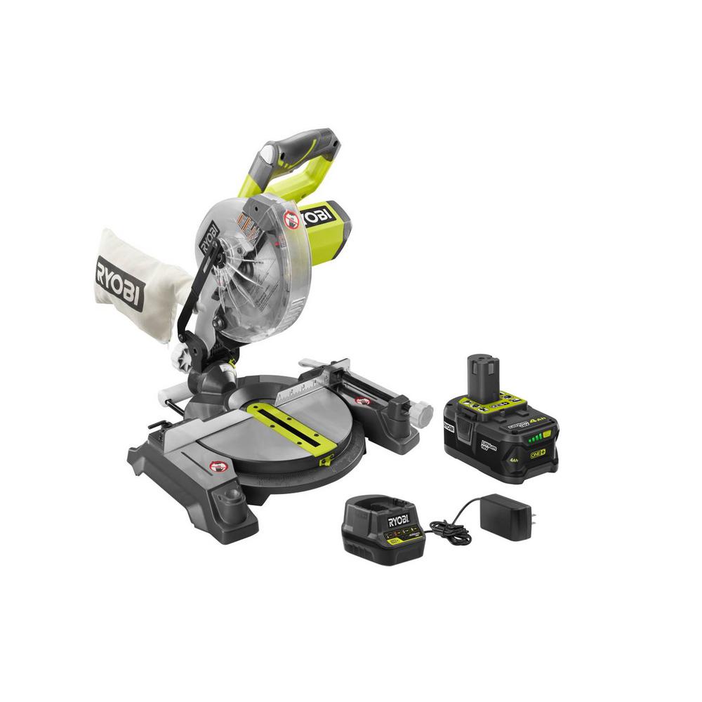 Ryobi 18Volt ONE+ LithiumIon 71/4 in. Cordless Miter Saw Kit with 4.